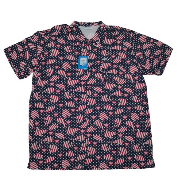 Columbia PFG Mens FATHER'S DAY Vented Fishing USA Flag Patriotic JULY 4th NWT - Picture 6 of 12